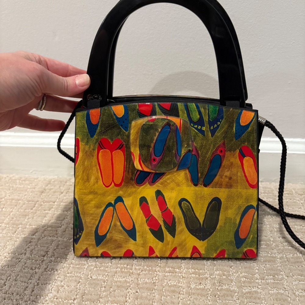 Vintage Angela Frascone Resin Silk Handbag Shoes Heels Maximalist Funky Purse